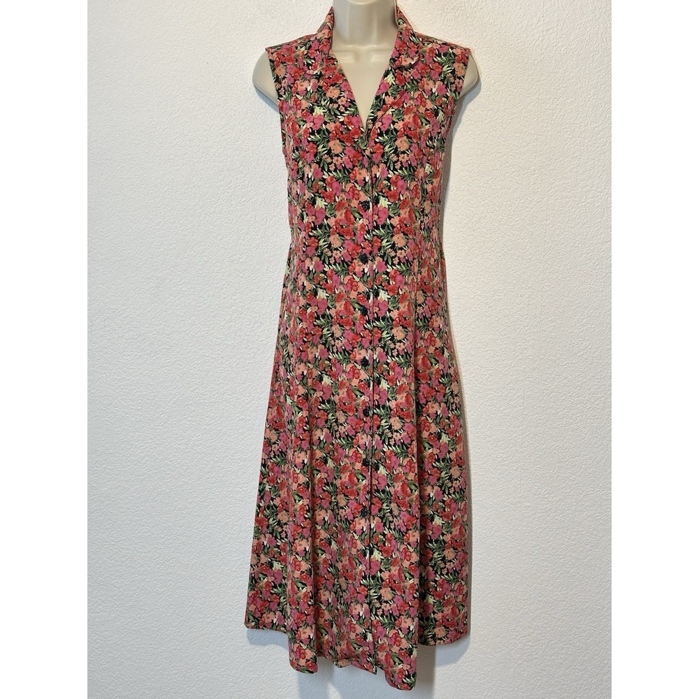 Y2K Womens Sz 10 Pink Floral Midi Shirt Dress Cottagecore Coquette Feminine